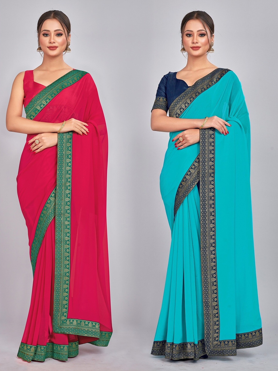 

CastilloFab Woven Design Pure Georgette Saree, Rose