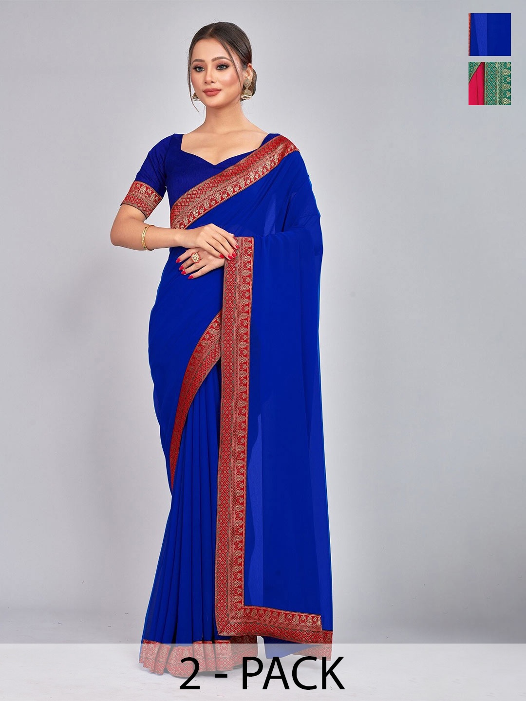

CastilloFab Pure Georgette Lace Border Saree, Rose