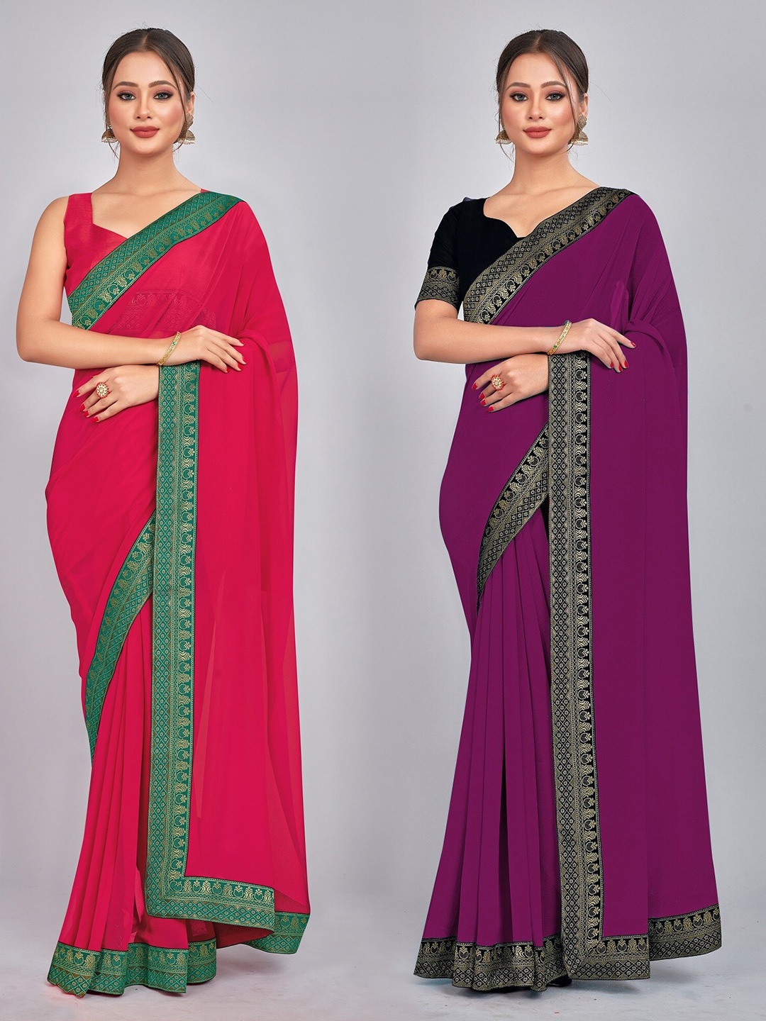 

CastilloFab Woven Design Pure Georgette Saree, Rose