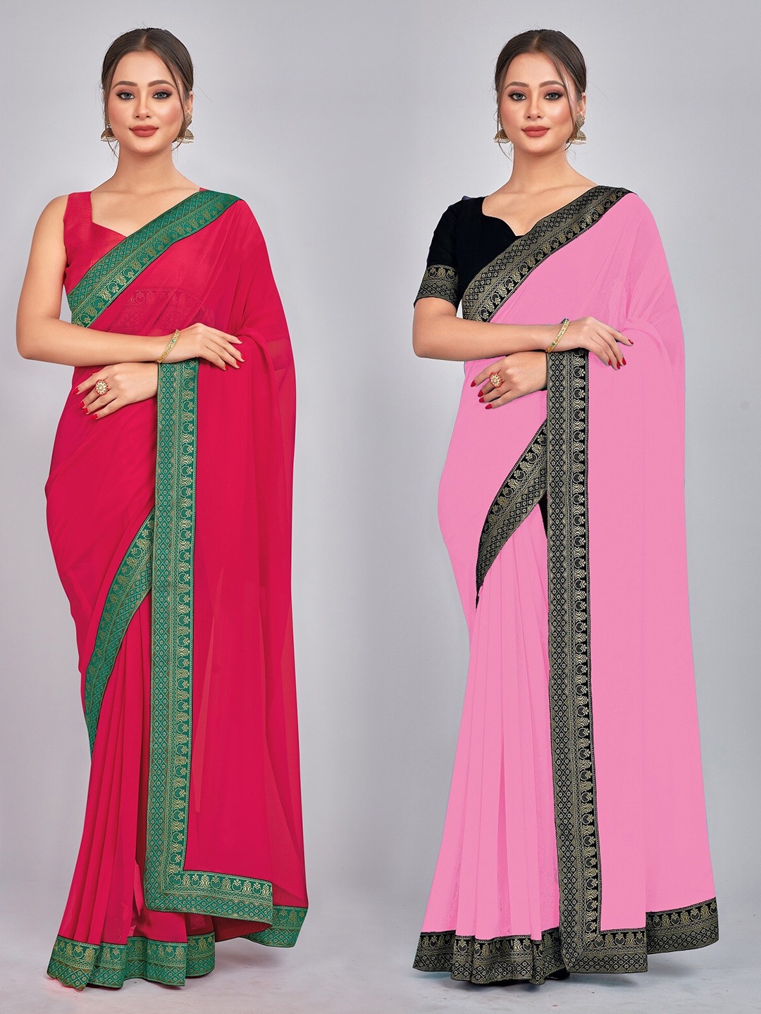 

CastilloFab Woven Design Pure Georgette Saree, Pink