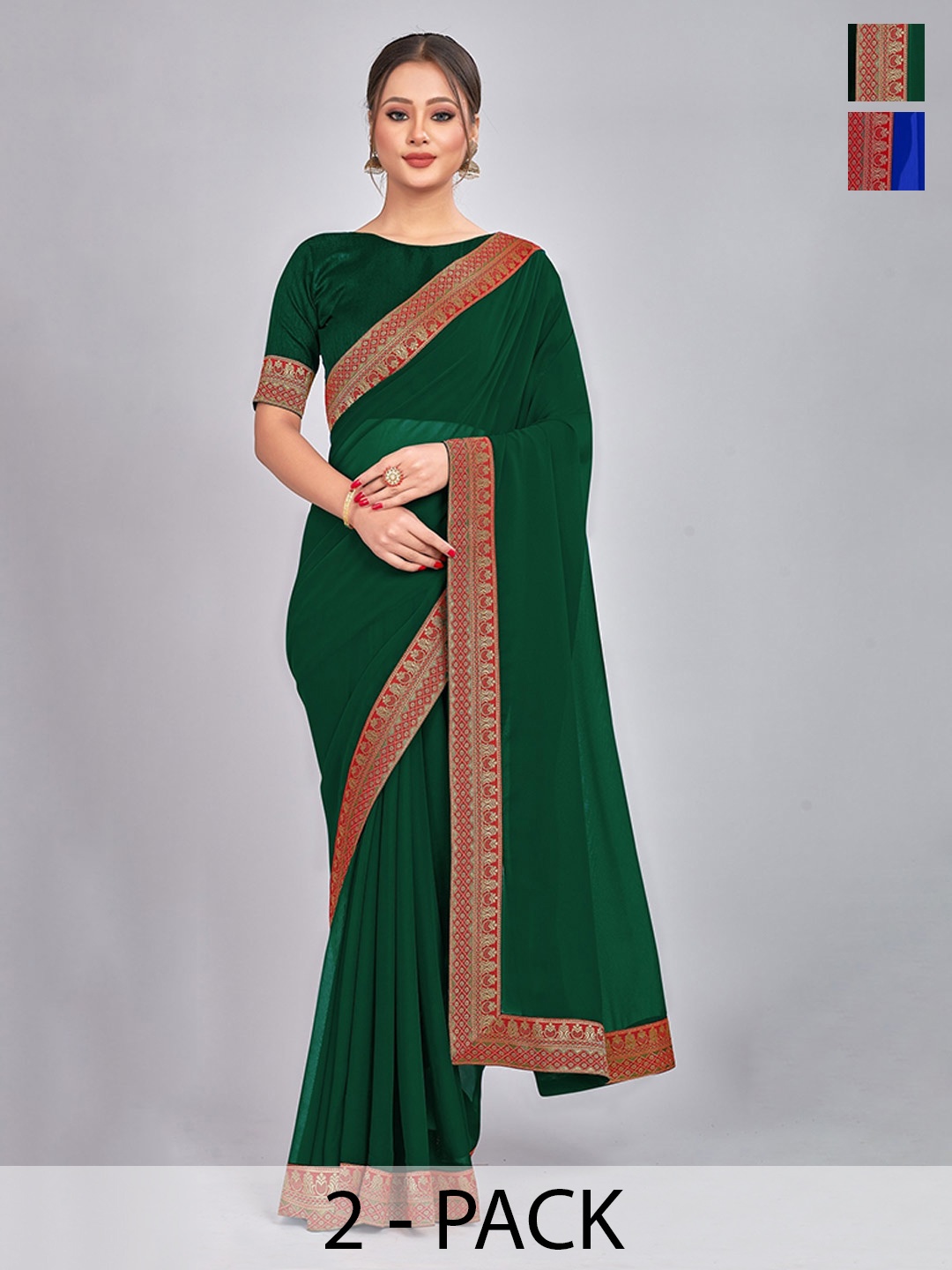 

CastilloFab Pure Georgette Lace Border Saree, Green