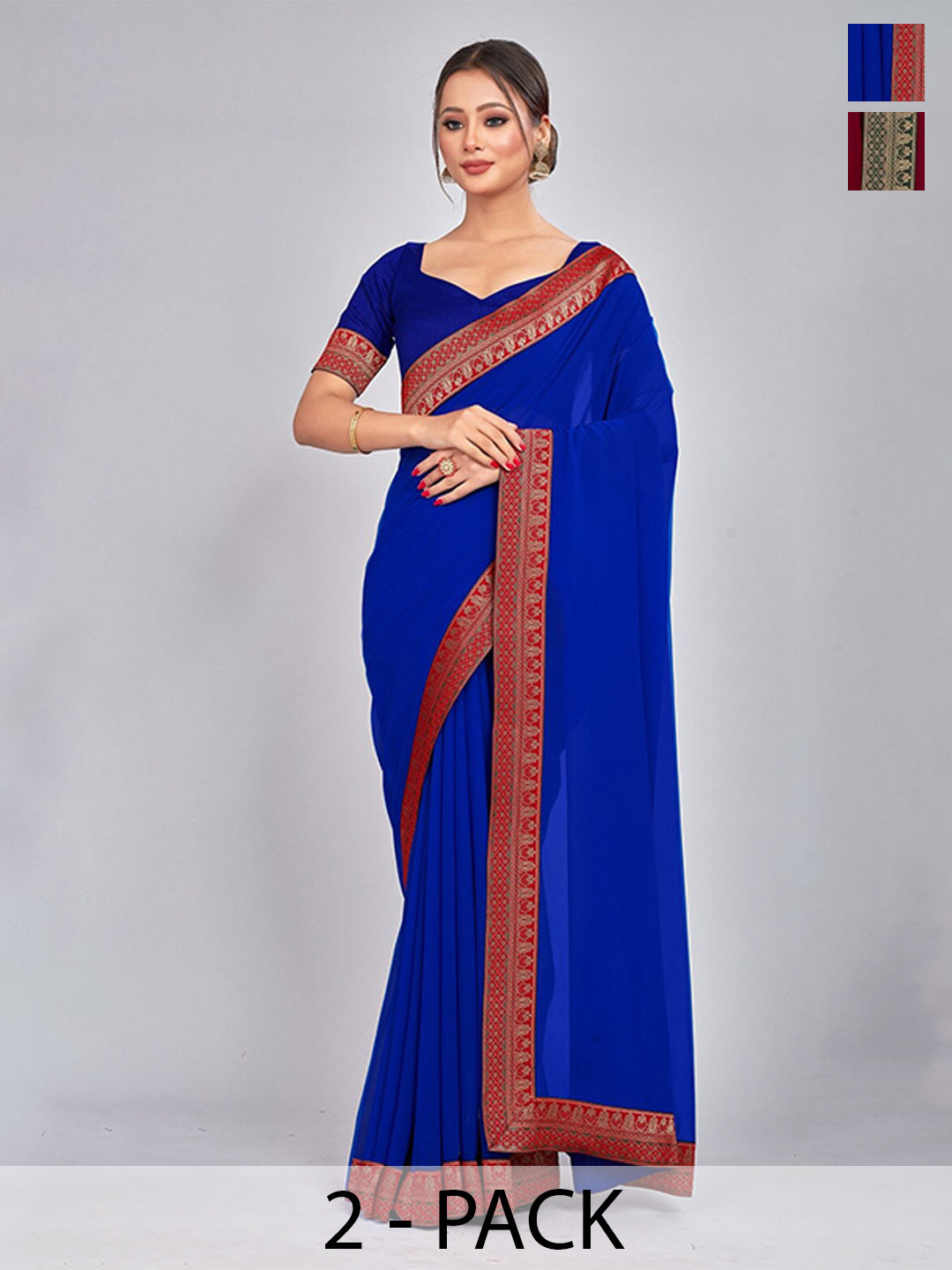 

CastilloFab Pure Georgette Lace Border Saree, Blue