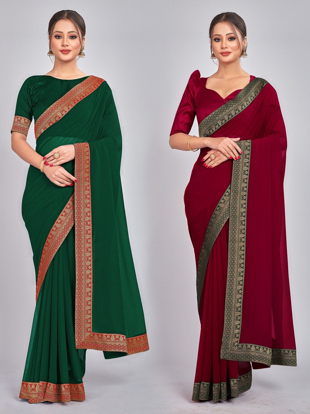 

CastilloFab Woven Design Pure Georgette Saree, Green