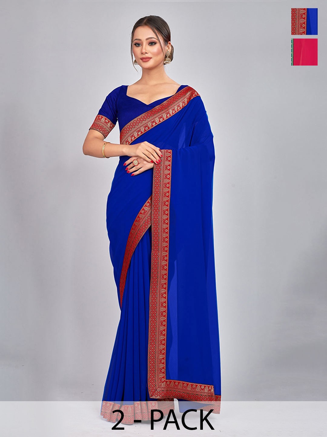

CastilloFab Pure Georgette Lace Border Saree, Blue