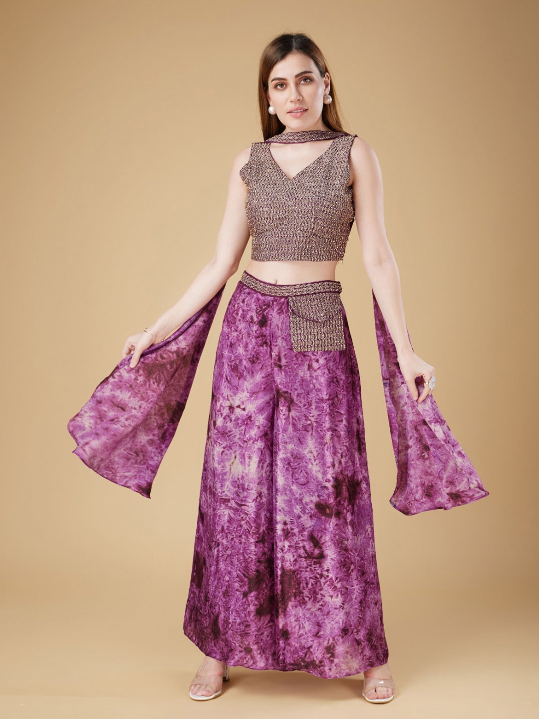 

Phenav 3-Piece Printed Ethnic Top & Palazzos With Duppata, Magenta