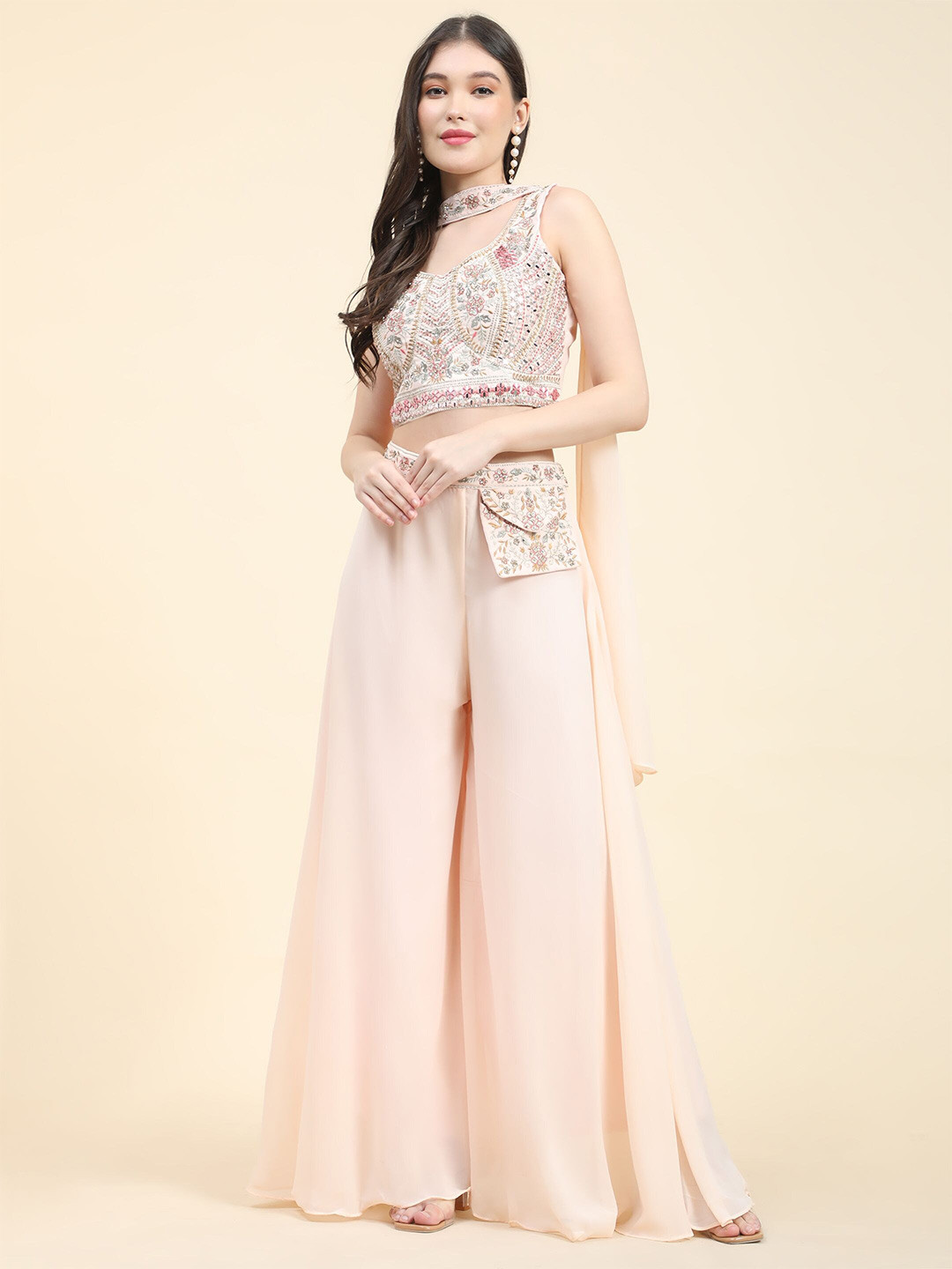 

Phenav Embroidered Top & Palazzo, Peach