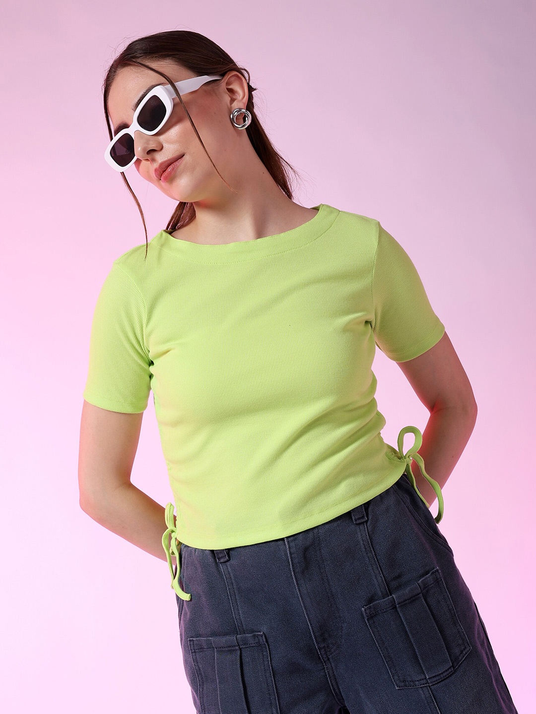 

Freehand by The Indian Garage Co Women Round Neck Opaque Top, Green