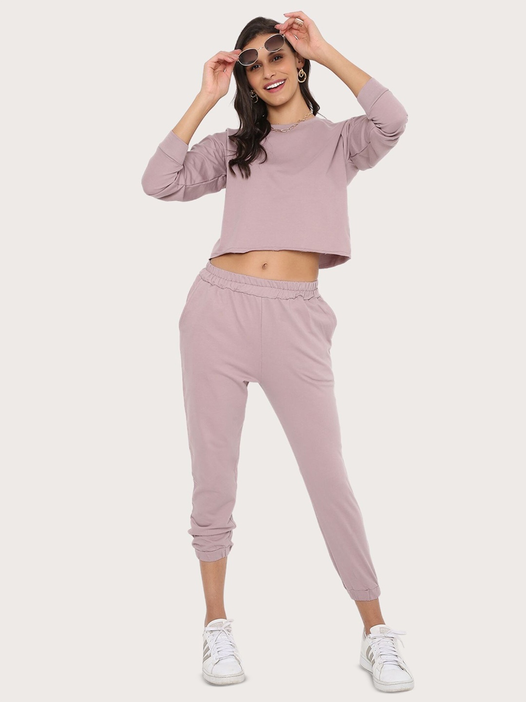 

BLANCD Long Sleeves Cropped Sweatshirt & Joggers Co-Ord, Beige
