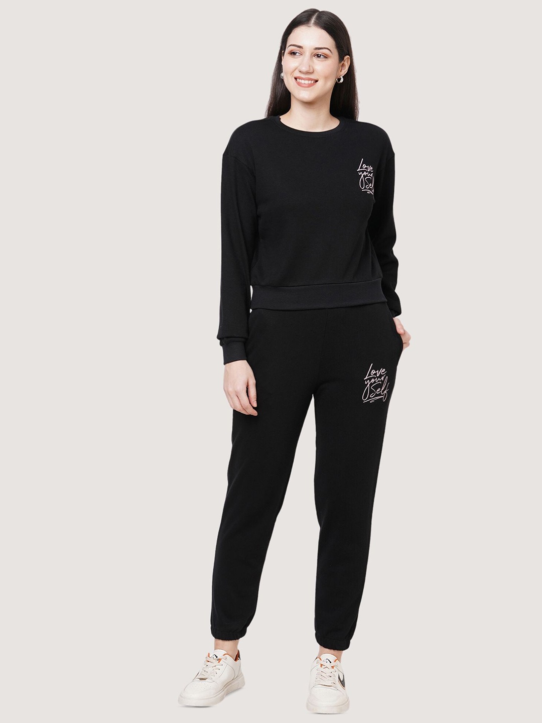 

BLANCD Round Neck Sweatshirt & Flared Joggers Co-Ords, Black
