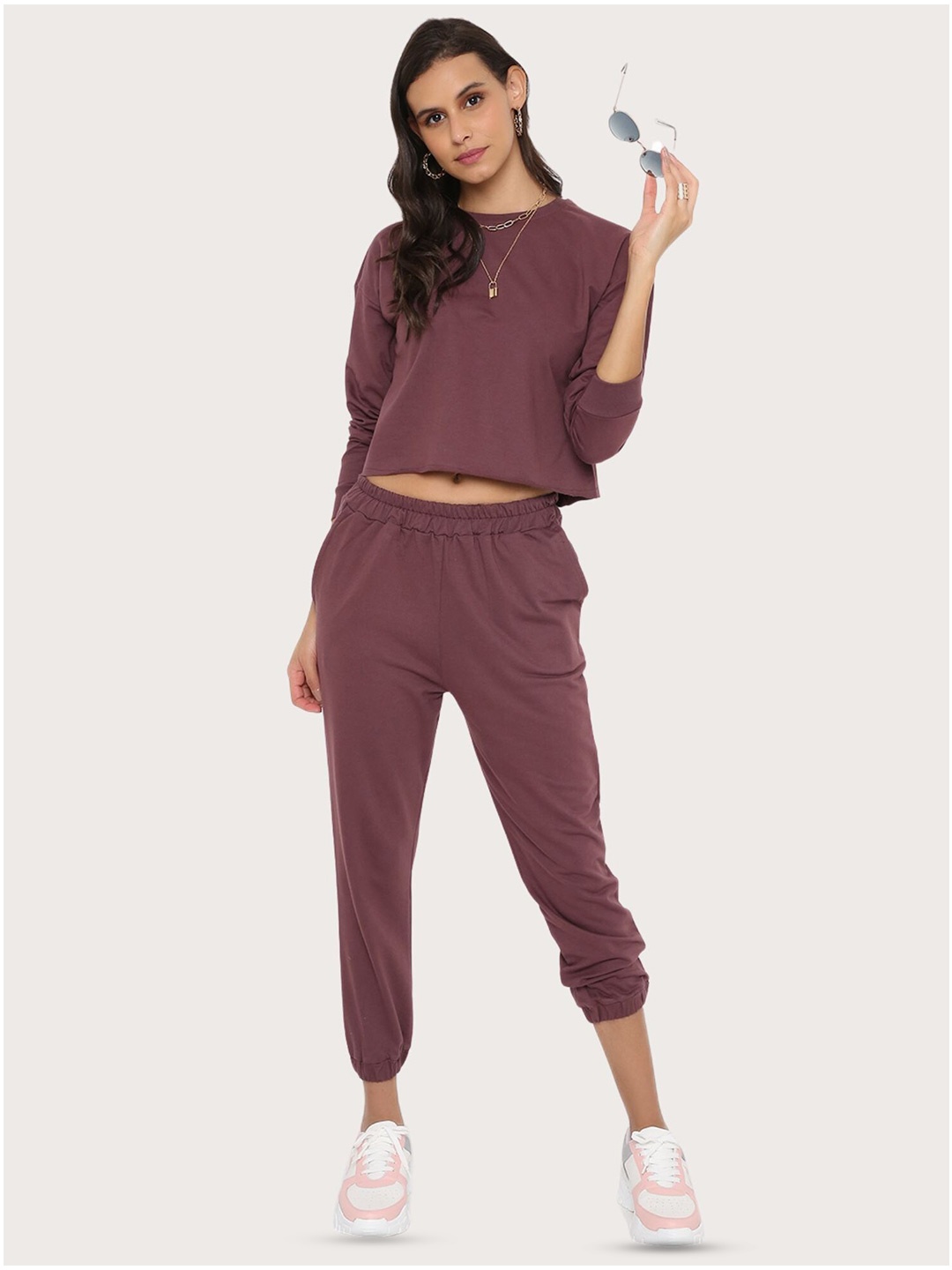 

BLANCD Long Sleeves Cropped Sweatshirt & Joggers Co-Ord, Brown