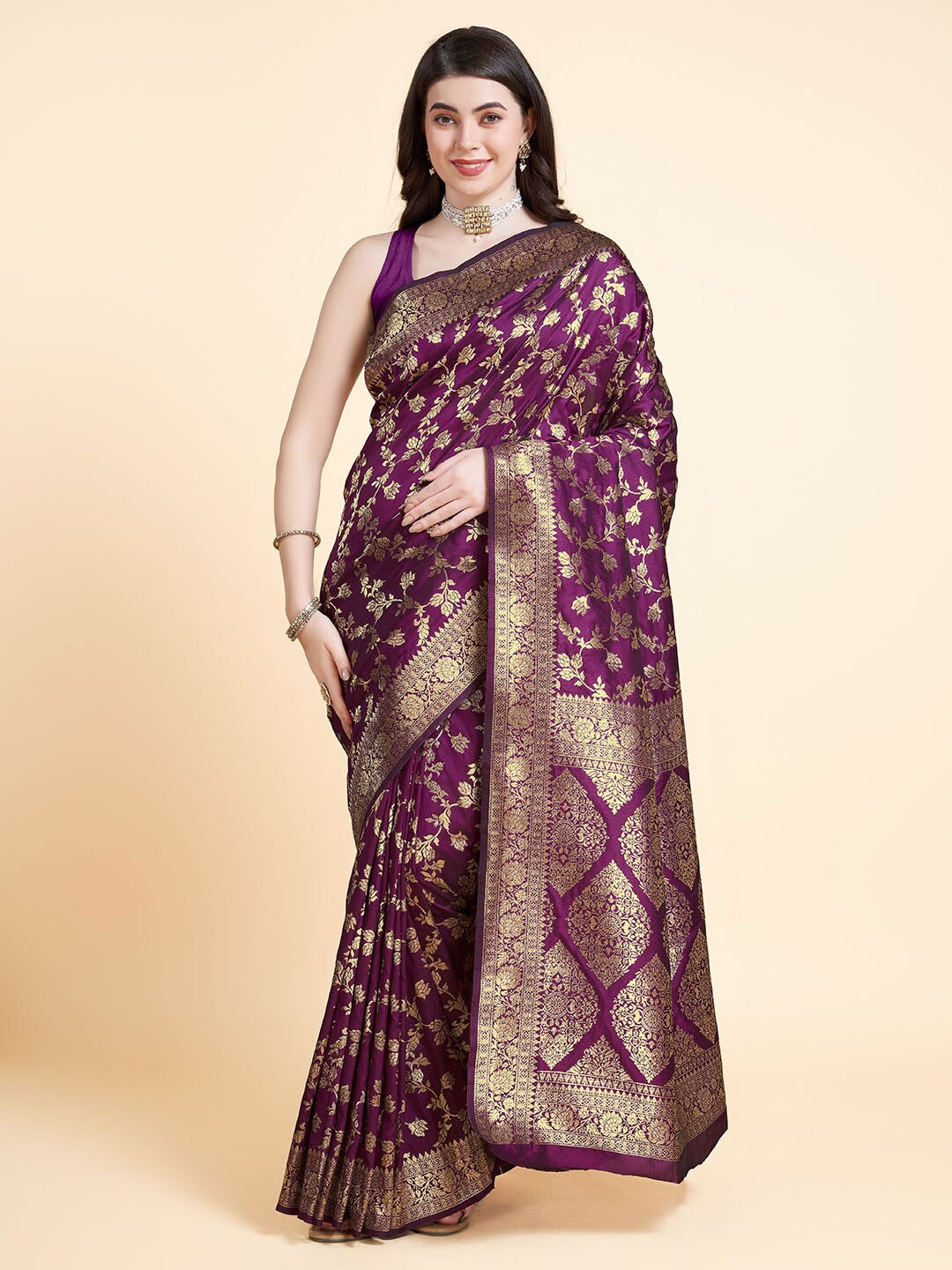 

RAJ DHARMA SILK Woven Design Zari Banarasi Saree, Purple