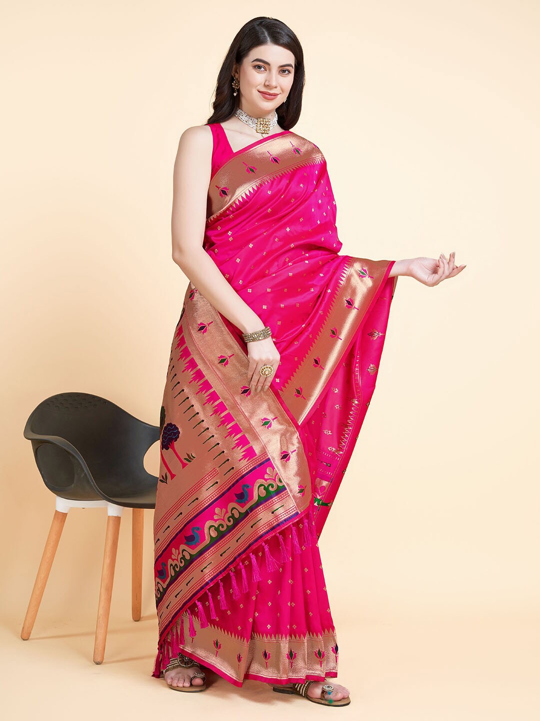 

RAJ DHARMA SILK Woven Design Zari Banarasi Saree, Pink