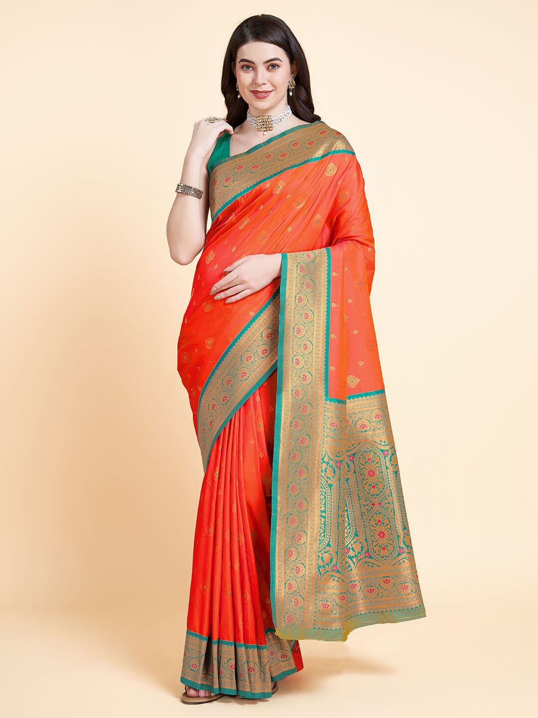 

RAJ DHARMA SILK Woven Design Zari Banarasi Saree, Orange