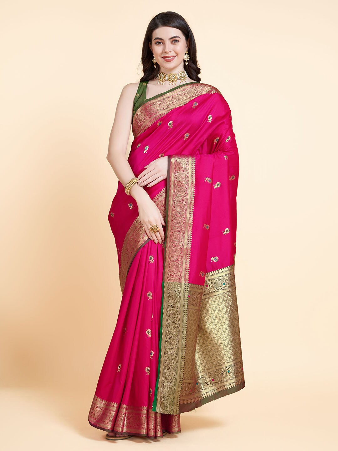 

RAJ DHARMA SILK Woven Design Zari Banarasi Saree, Pink