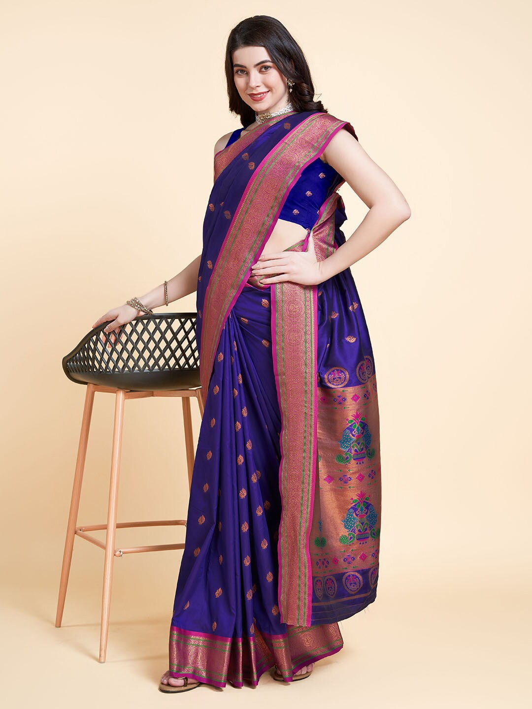 

RAJ DHARMA SILK Woven Design Zari Paithani Saree, Purple