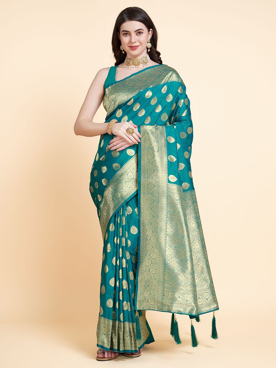 

RAJ DHARMA SILK Woven Design Zari Banarasi Saree, Turquoise blue