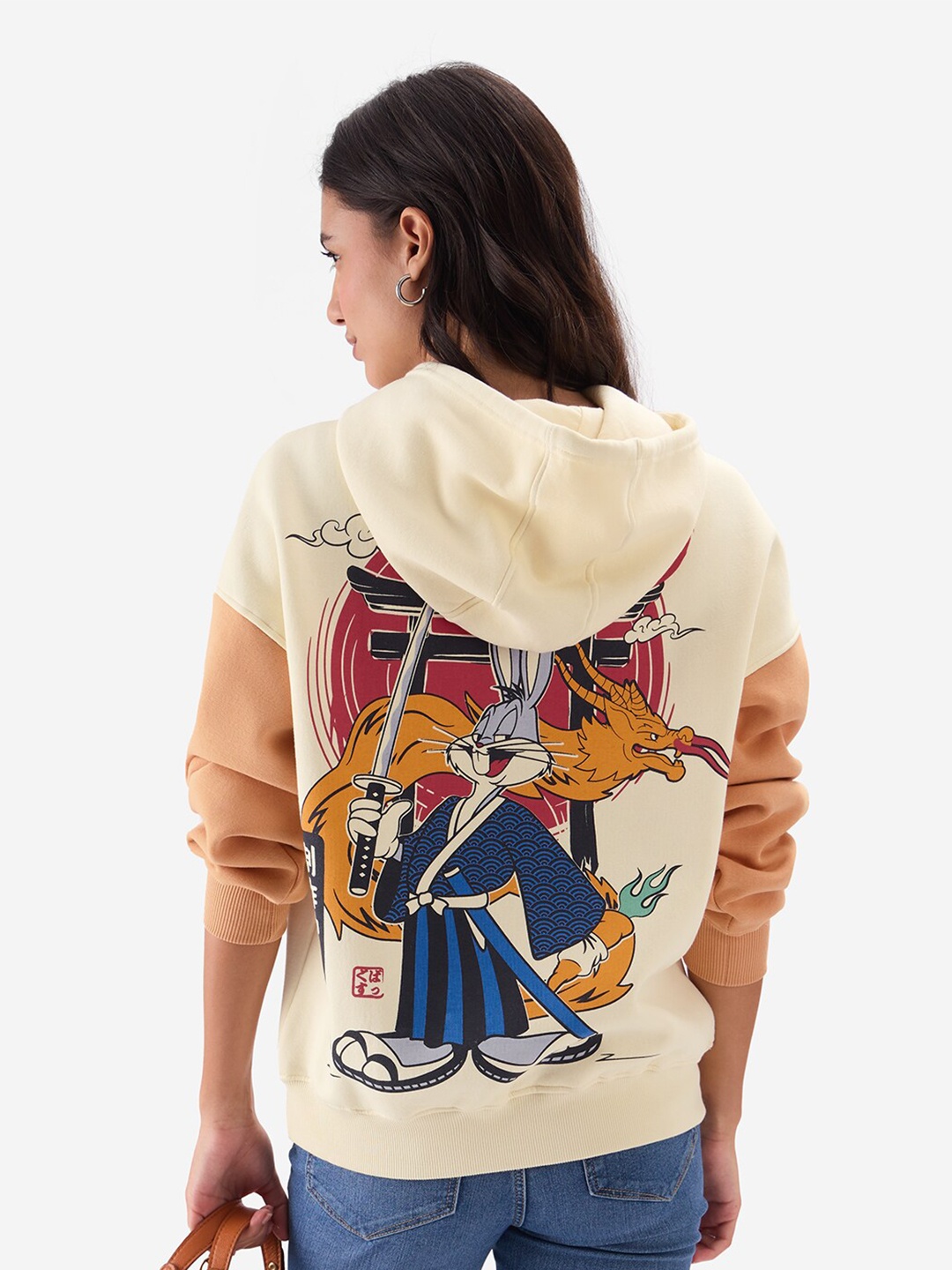 

The Souled Store Looney Tunes Printed Hooded Sweatshirt, Beige