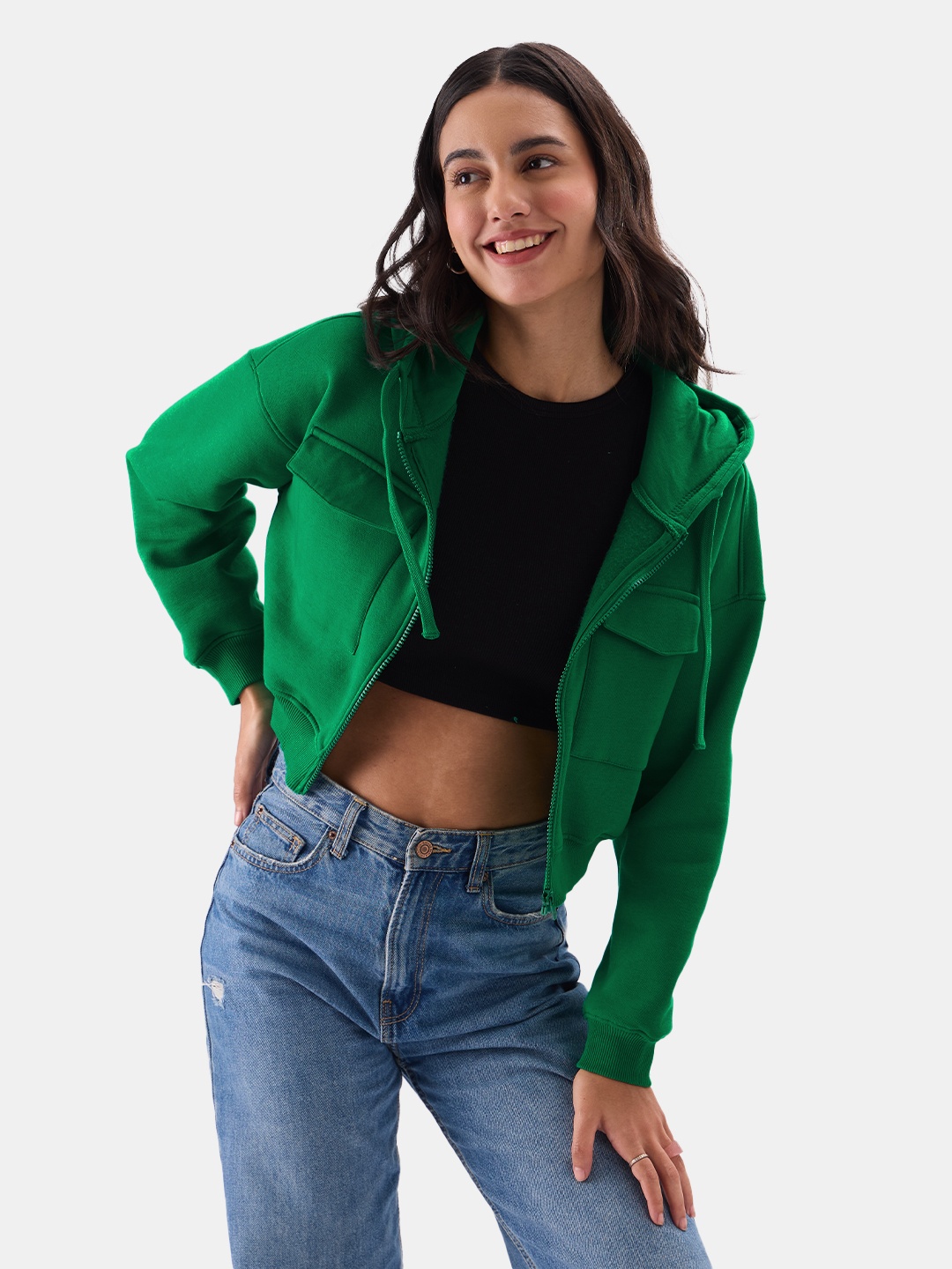 

The Souled Store Hooded Crop Sweatshirt, Green