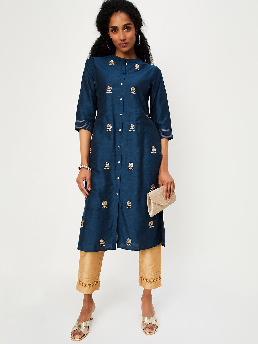 

max Embellished Zari Straight Kurta, Blue