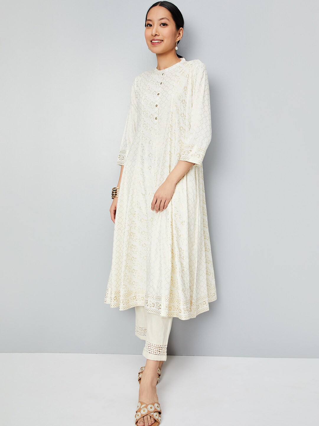 

max Sequins Shirt Collar A Line Kurta, Off white