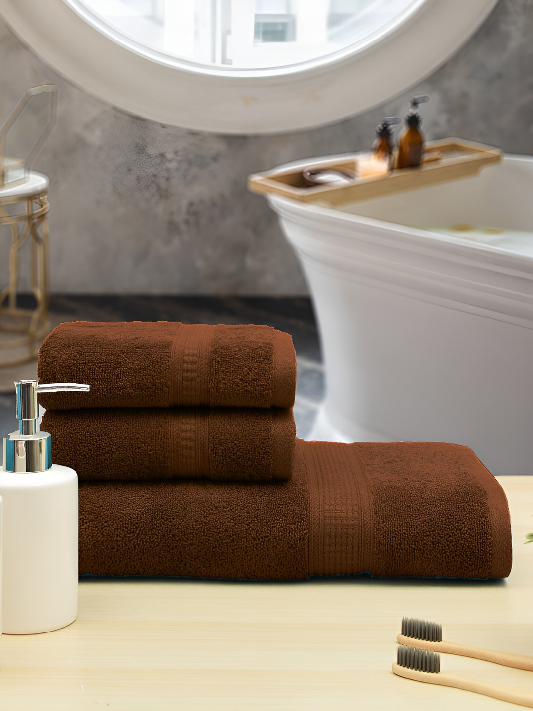 

Aura Brown 3Pcs Cotton 550 GSM Towel Set