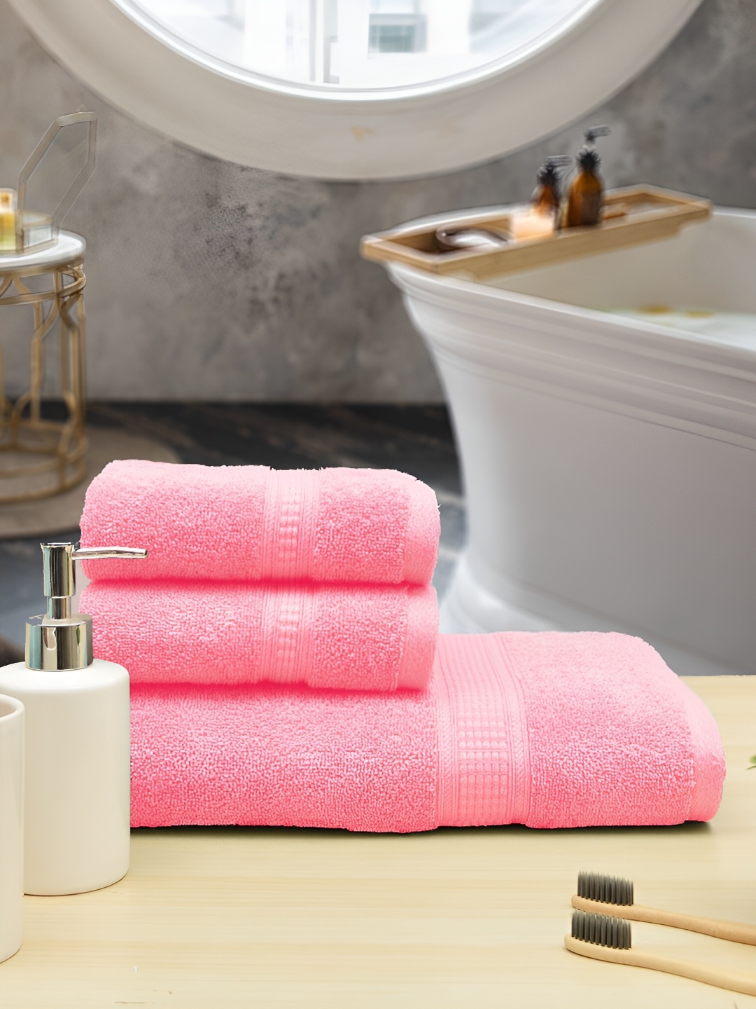 

Aura Set of 3 Solid Cotton 550 GSM Towel Set, Peach
