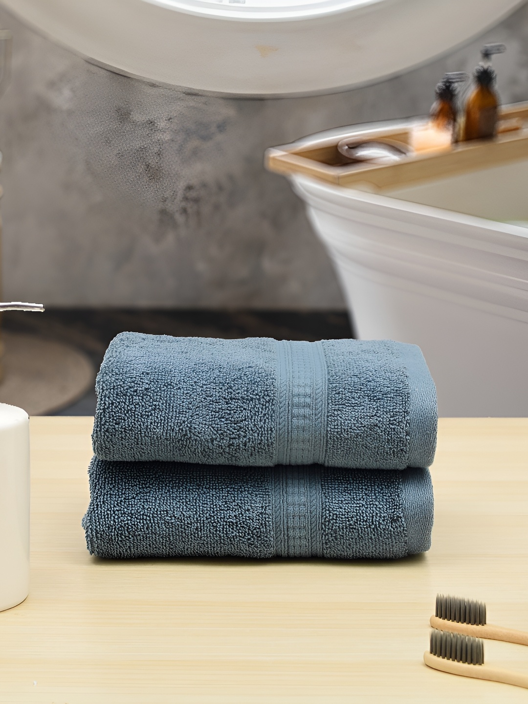 

Aura Blue 2-Pcs 550GSM Pure Cotton Ultra Soft & Highly Absorbent Hand Towels