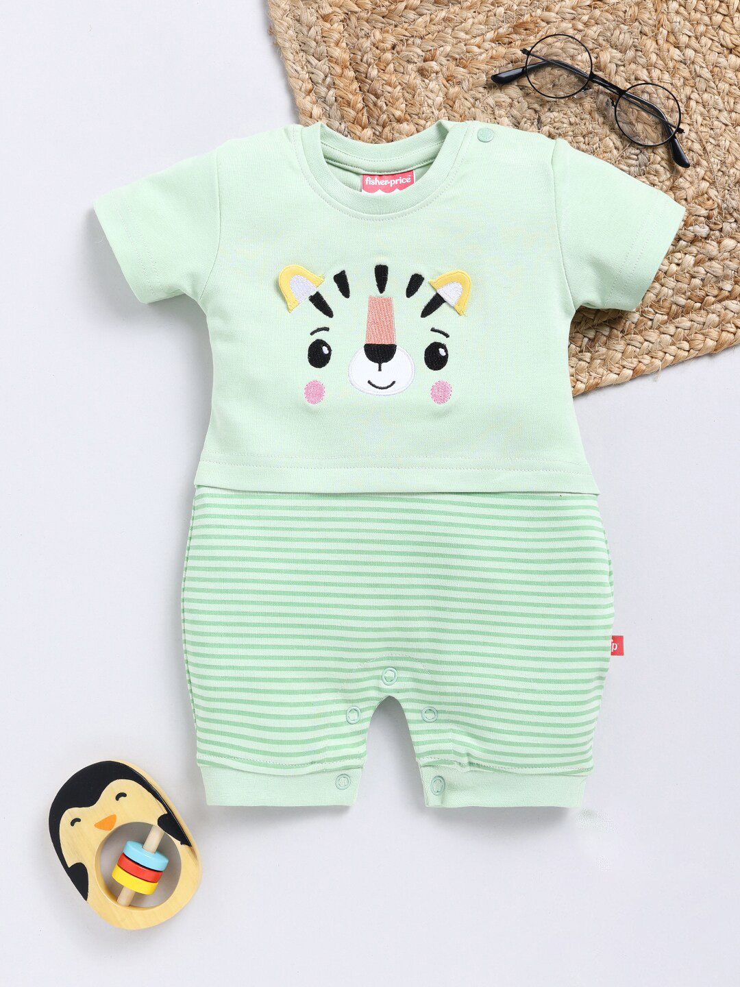

Moms Love Infants Boys Printed Cotton Rompers, Green
