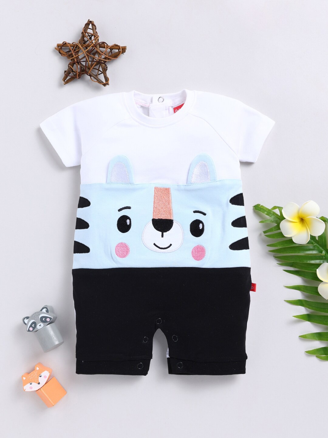 

Moms Love Infant Boys Conversational Printed Pure Cotton Rompers, Black