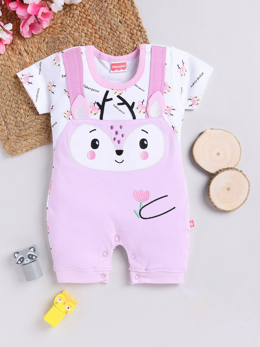 

Moms Love Infant Girls Printed & Applique-Detailed Cotton Rompers, Pink