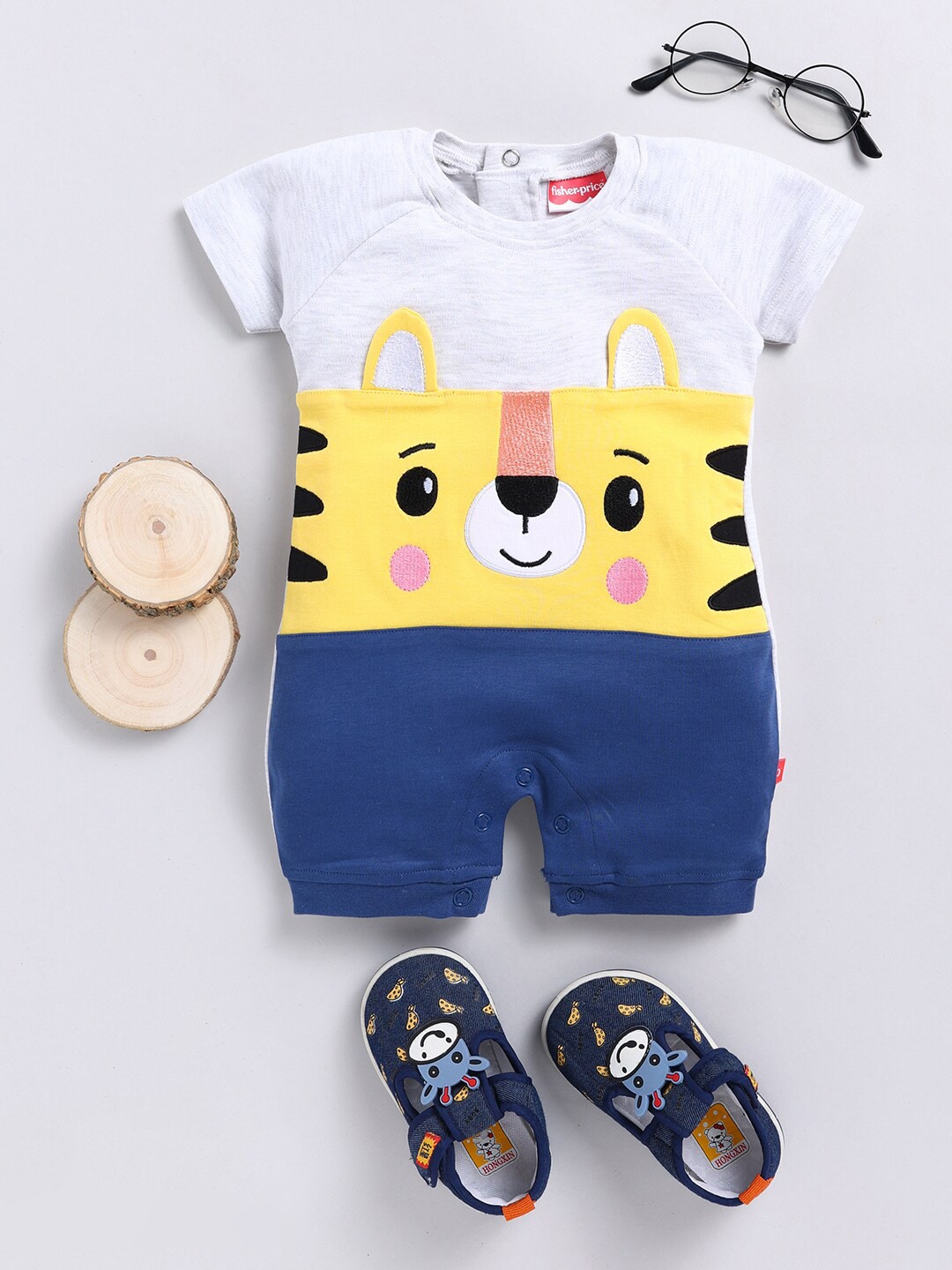 

Moms Love Infants Boys Printed Cotton Rompers, Blue