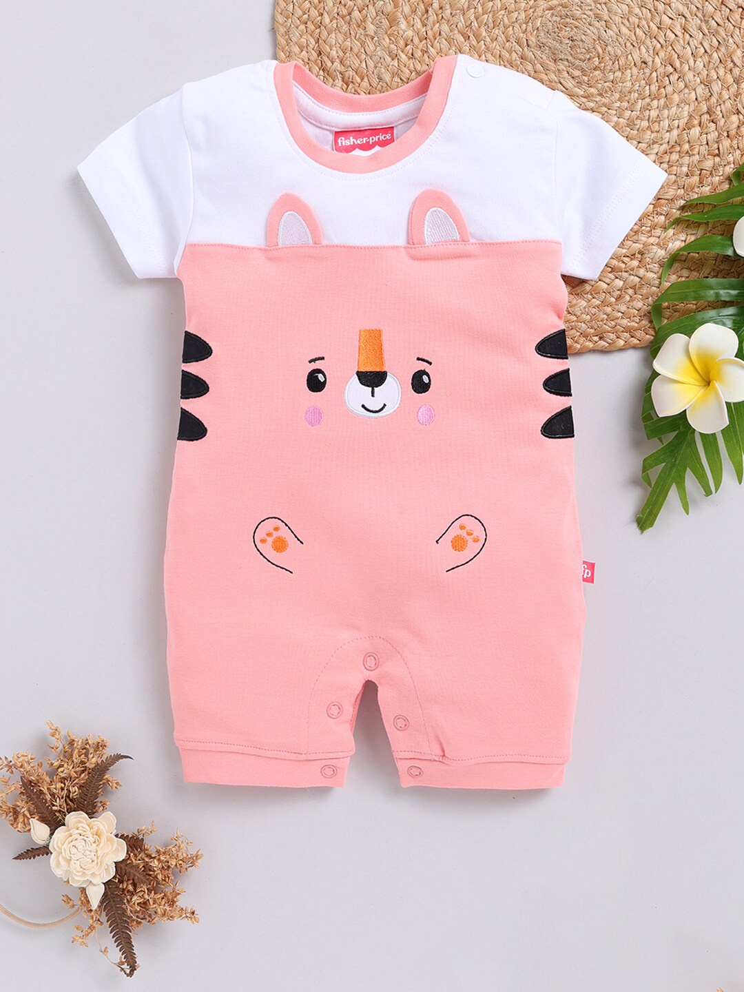 

Moms Love Infant Boys Printed Cotton Rompers, Peach