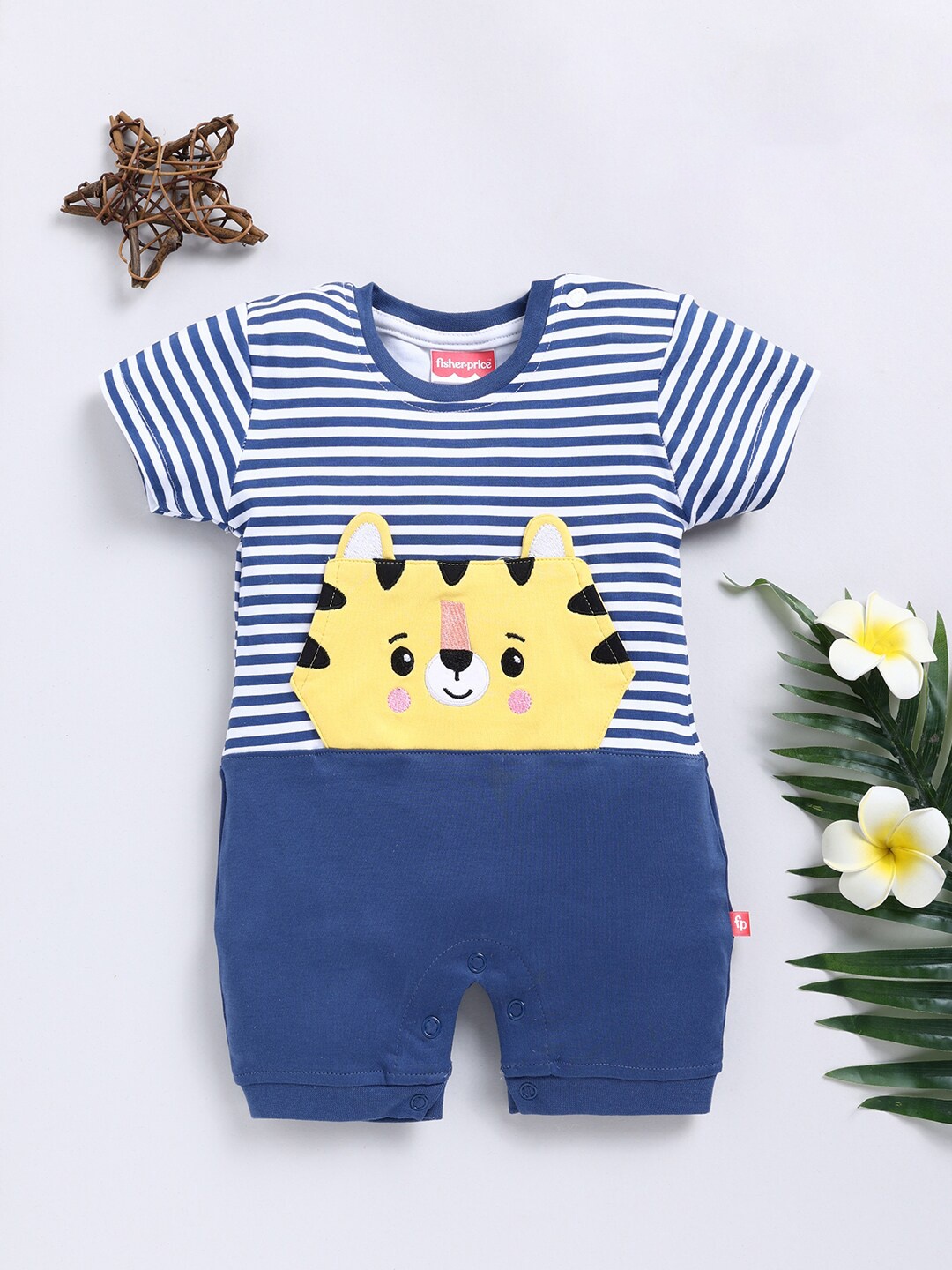 

Moms Love Boys Striped Cotton Rompers, Navy blue