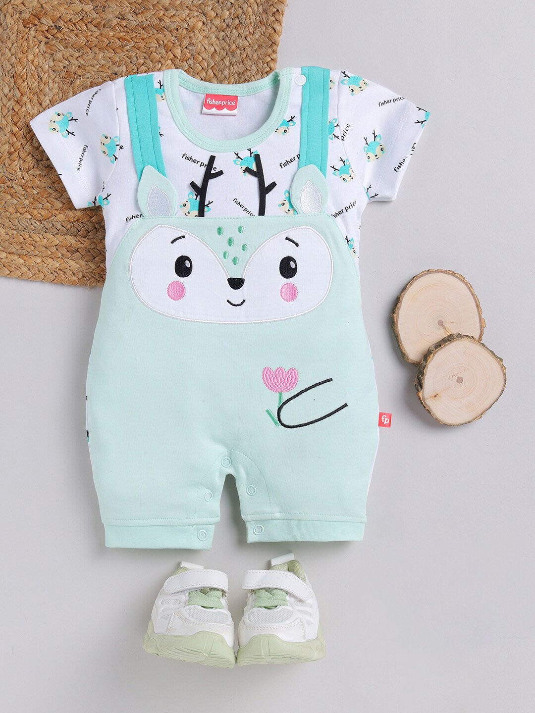 

Moms Love Infant Girls Conversational Pure Cotton Rompers, Sea green