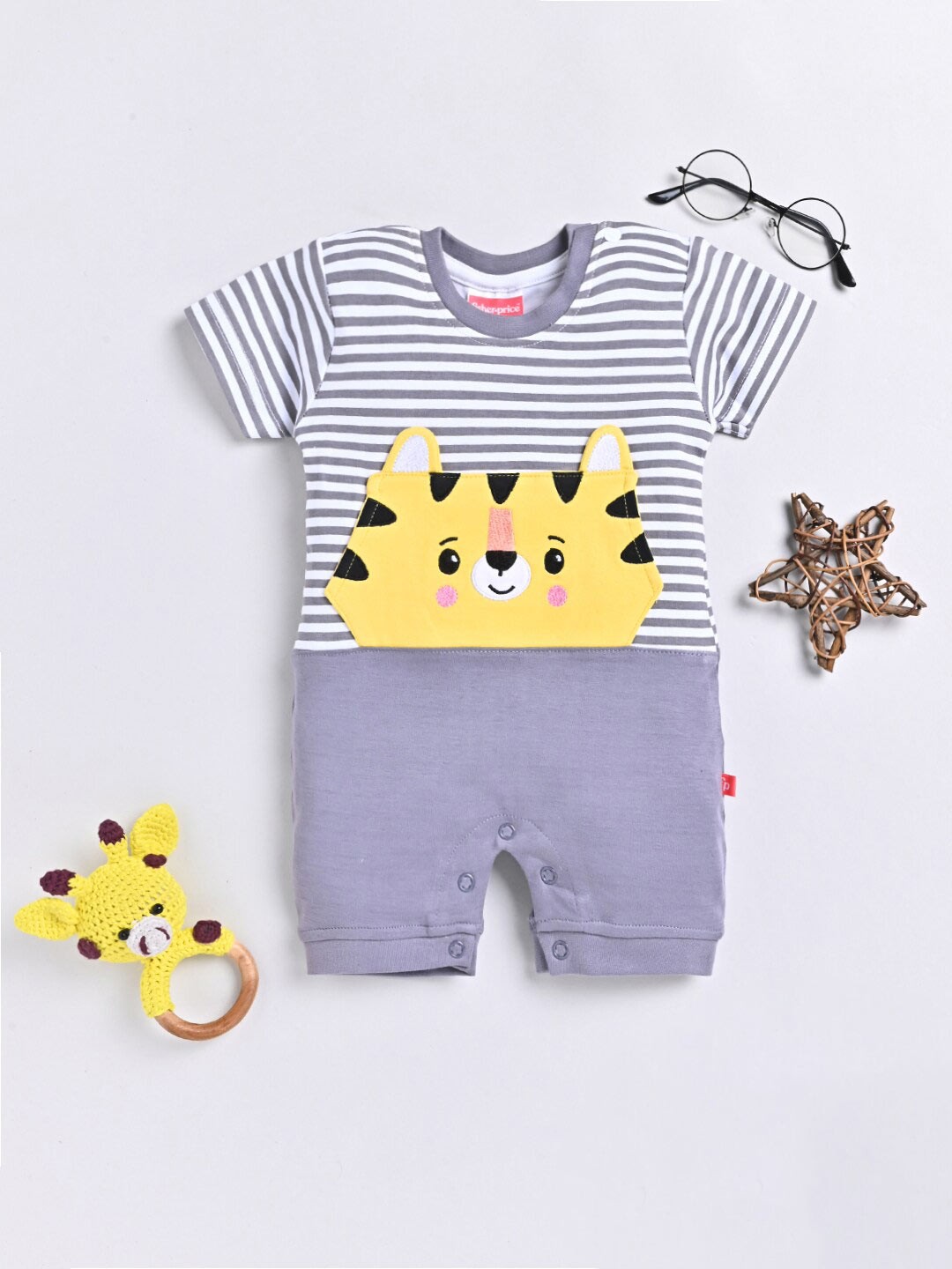 

Moms Love Infants Boys Striped Cotton Rompers, Charcoal