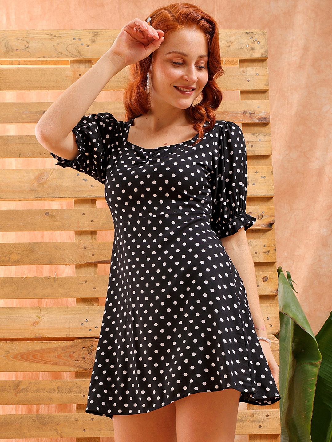 

Freehand by The Indian Garage Co Polka Dot Print Fit Flare Midi Dress, Black