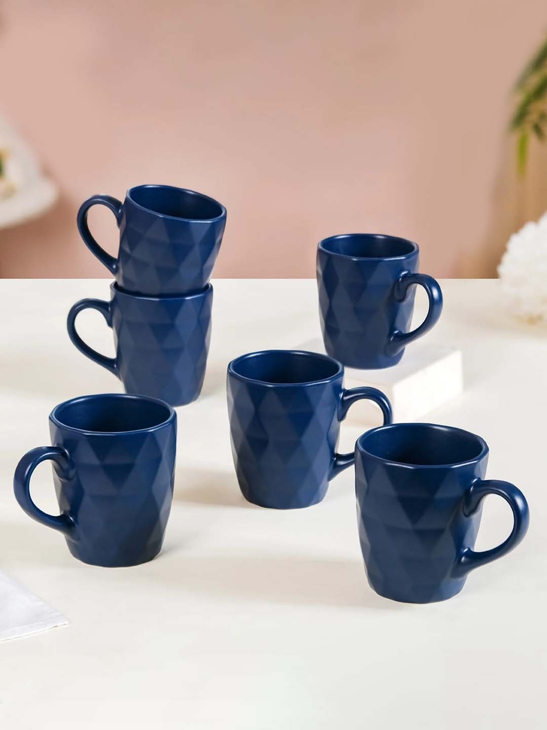 

Nestasia Navy Blue 6 Pcieces Textured Ceramic Dishwasher Safe Mugs 220 Ml