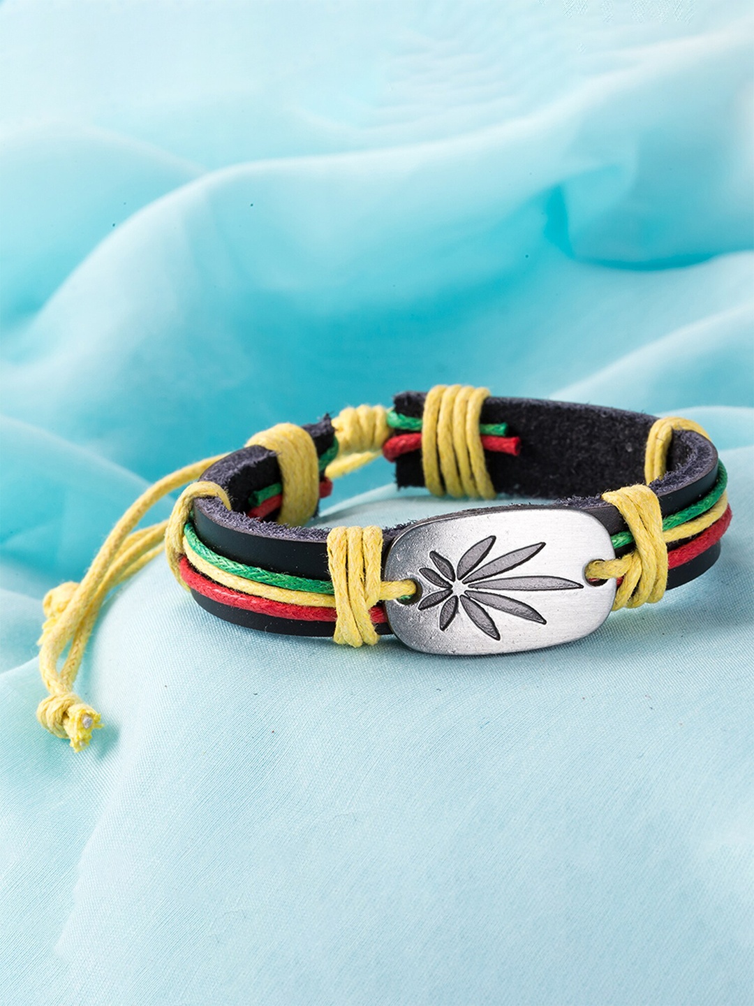 

Yellow Chimes Leather Wraparound Bracelet, Black