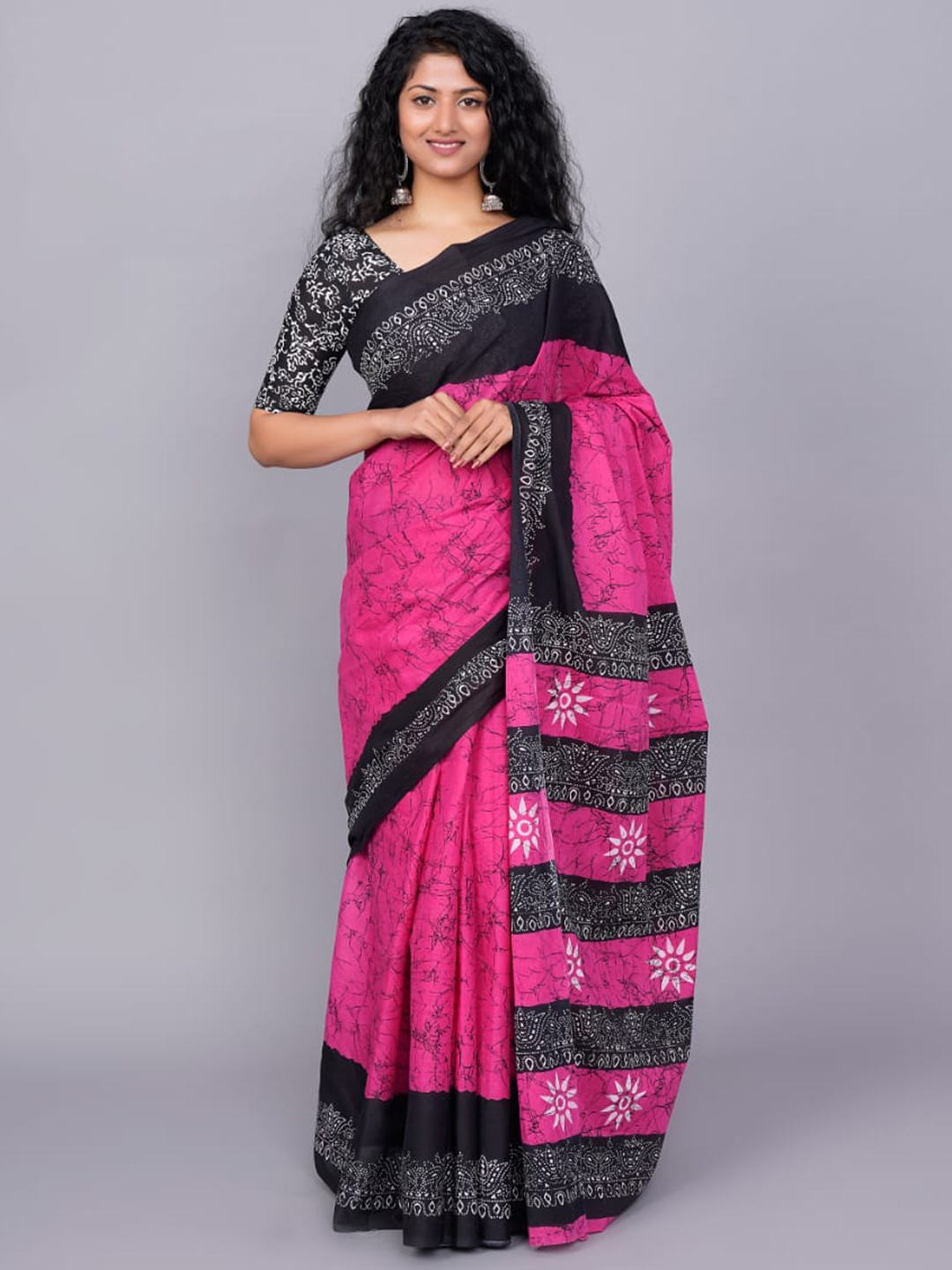 

JALTHER Abstract Printed Pure Cotton Saree, Pink