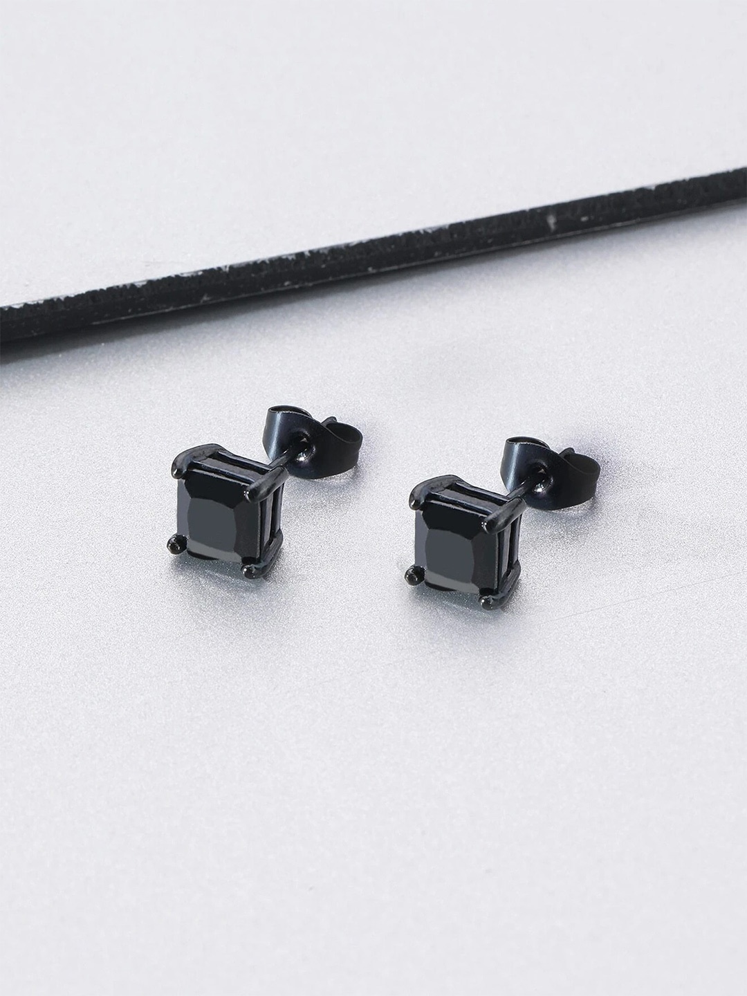 

Yellow Chimes Unisex Crystal Studded Stainless Steel Studs Earrings, Black