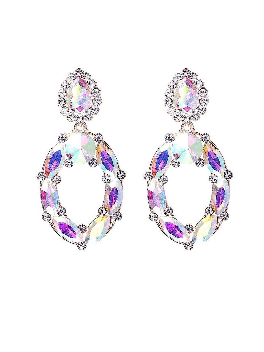 

Yellow Chimes Crystal-Studded Dangle Drop Earrings, Silver
