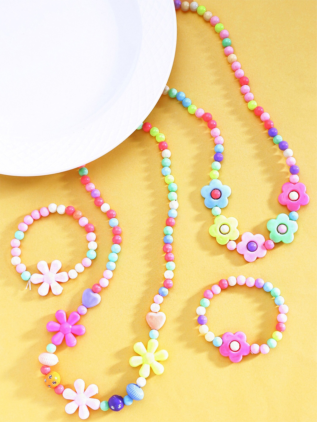 

Yellow Chimes Floral Design Beaded Jewellery Set, Pink