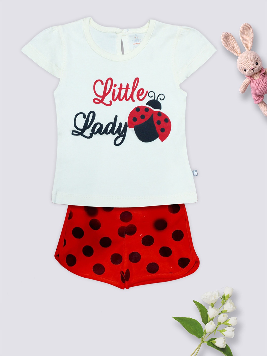 

Moms Love Girls Printed Organic Cotton Top with Shorts, Red