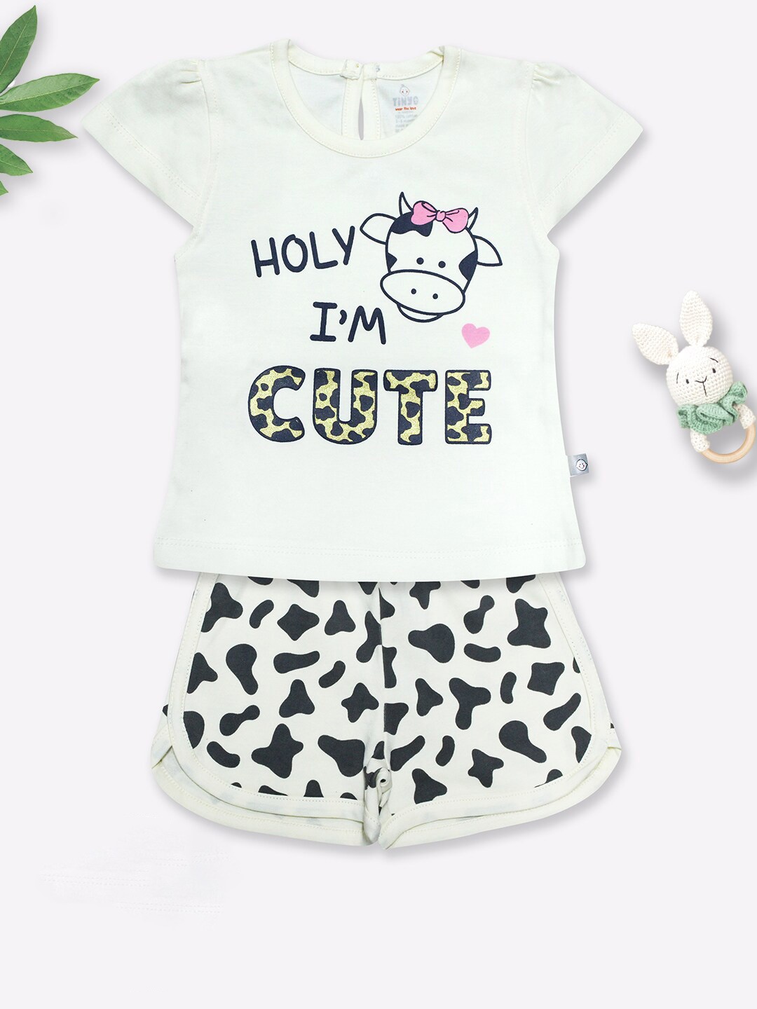 

Moms Love Girls Printed Cotton Top with Shorts, Cream