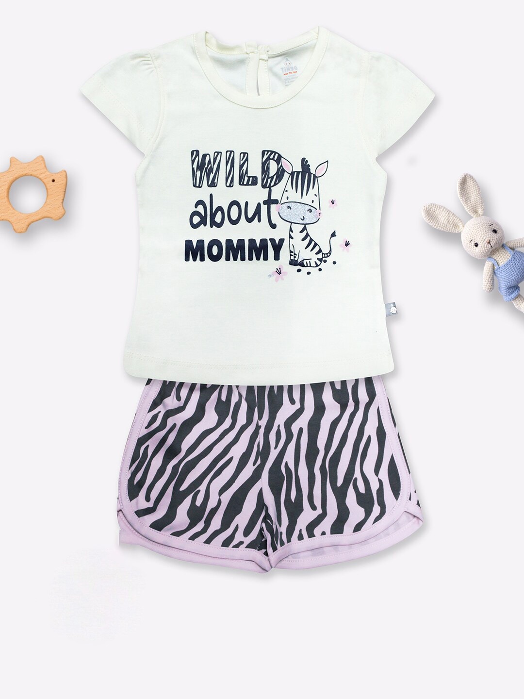 Moms Love Girls Printed Cotton Top with Shorts, Black
