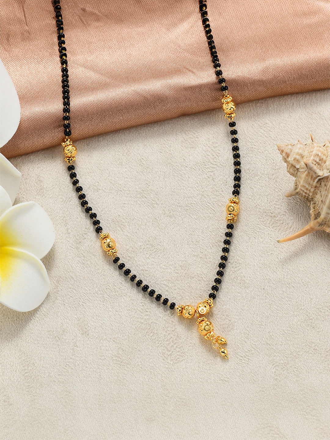 

Yellow Chimes Gold-Plated Beaded Mangalsutra, Black