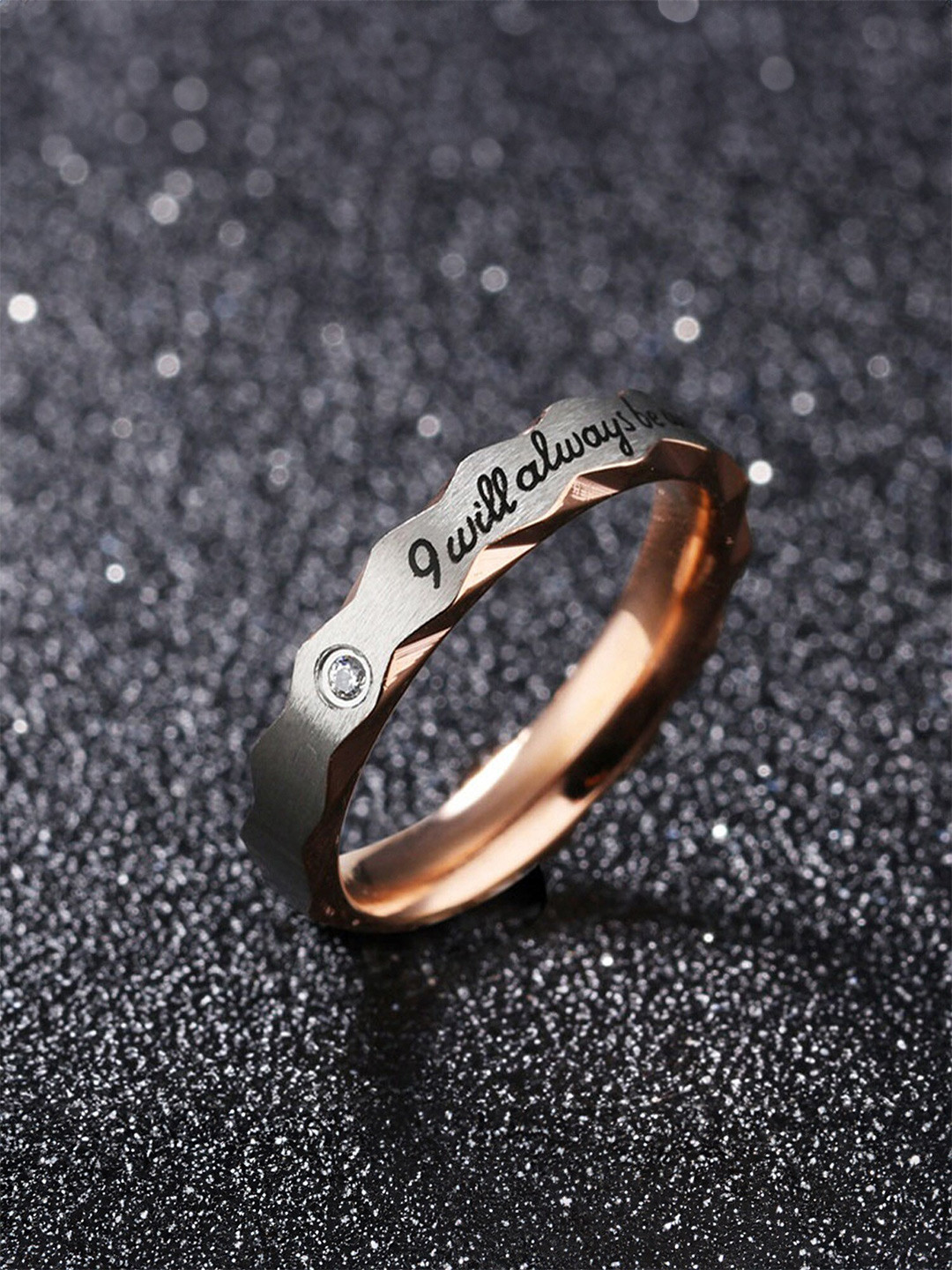 

Yellow Chimes Typography Printed Stainless Steel Ring, Silver