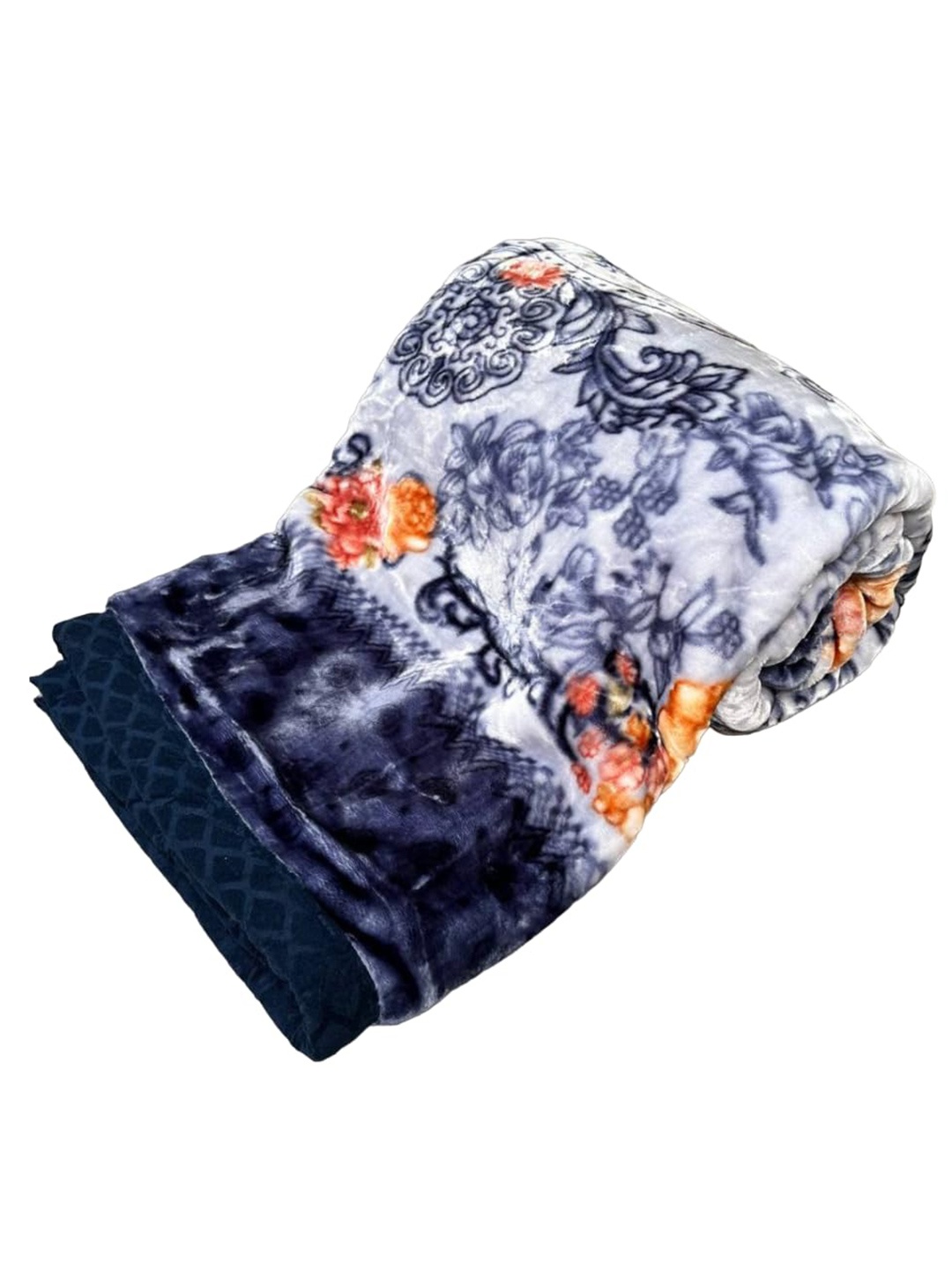 

Signature Blue Floral Heavy Winter Double Bed Blanket, White