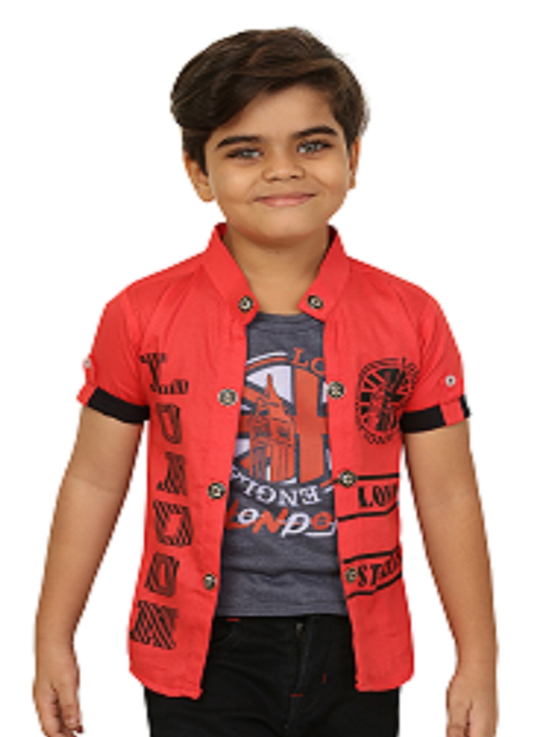 

BAESD Boys Typography Printed Mandarin Collar Tailored Jacket With Attached T-shirt, Red