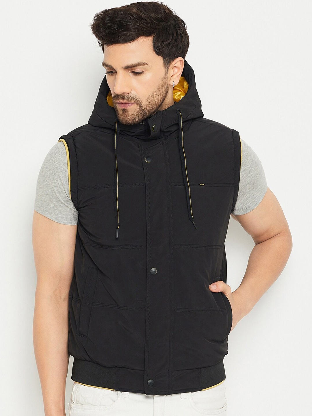 

Okane Hooded Sleeveless Bomber Jacket, Black